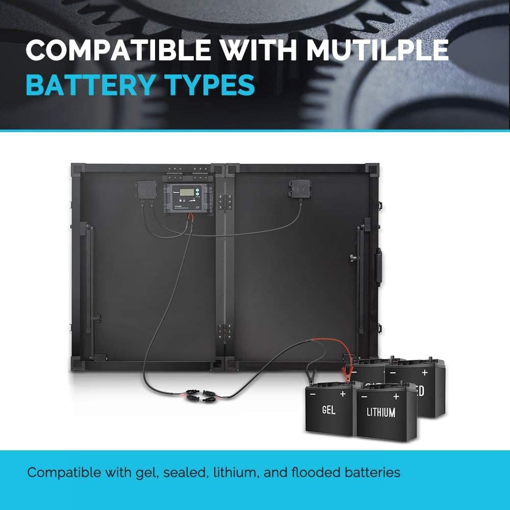 100 Watt 12 Volt Monocrystalline Portable Foldable Solar Panel Suitcase with Waterproof 20A Charger Controller R5515