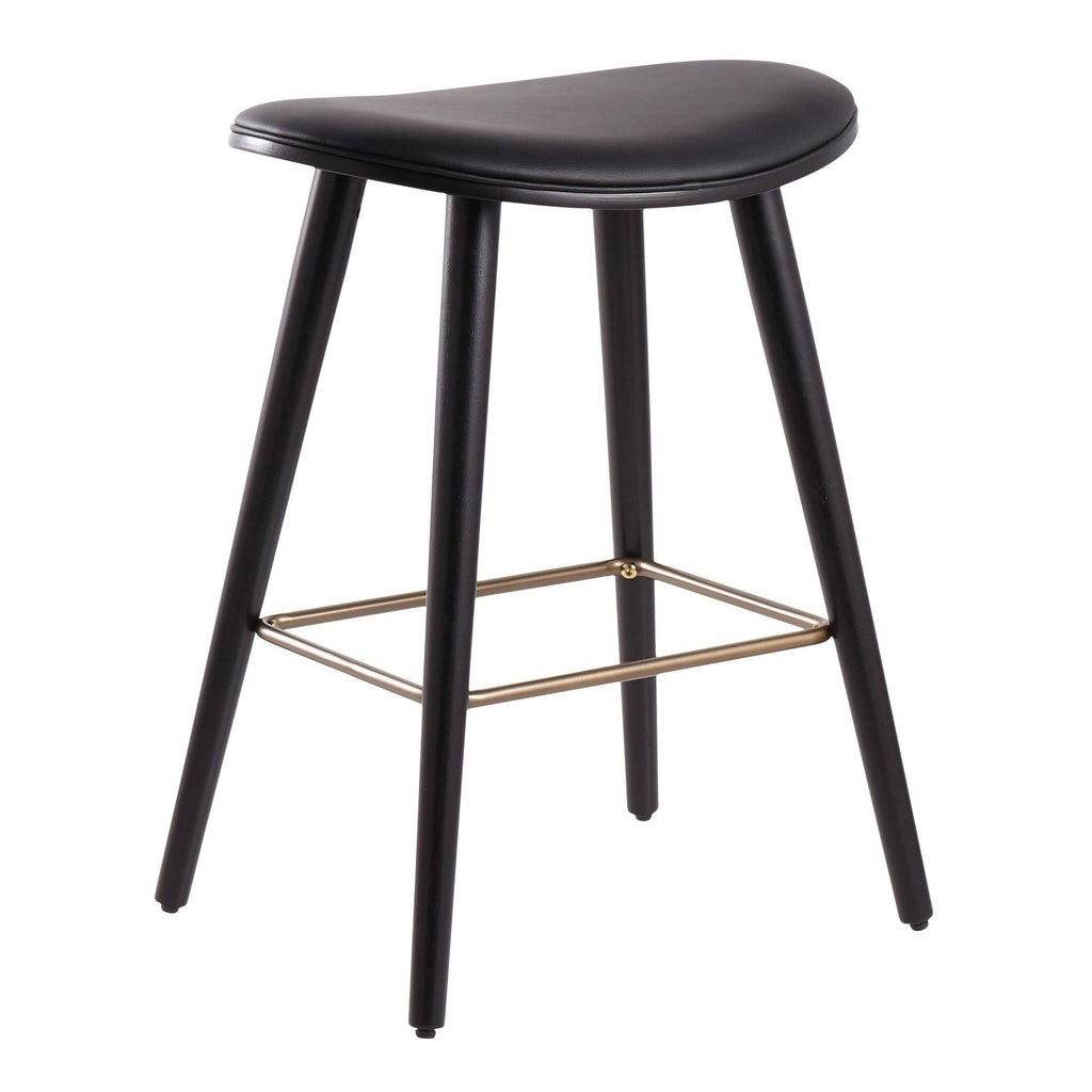 Saddle Walnut and Black Leather Counter Stool Set of 2 T890462
