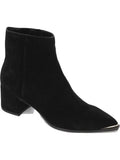 Black Toe Plate Water Repellant Padded Breathable Roanne Pointed Toe Block Heel Zip-Up Leather Booties V6803