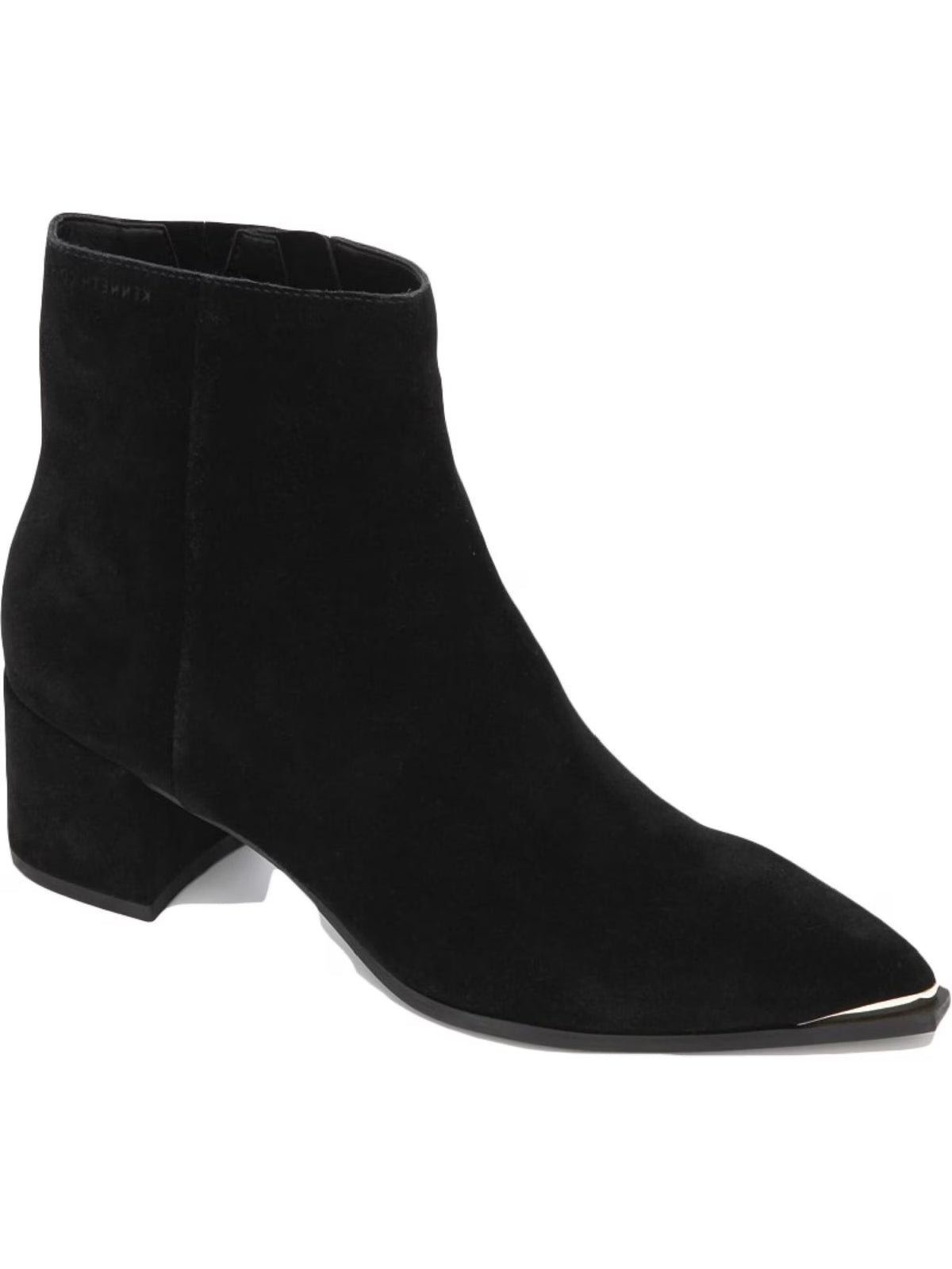 Black Toe Plate Water Repellant Padded Breathable Roanne Pointed Toe Block Heel Zip-Up Leather Booties V6803
