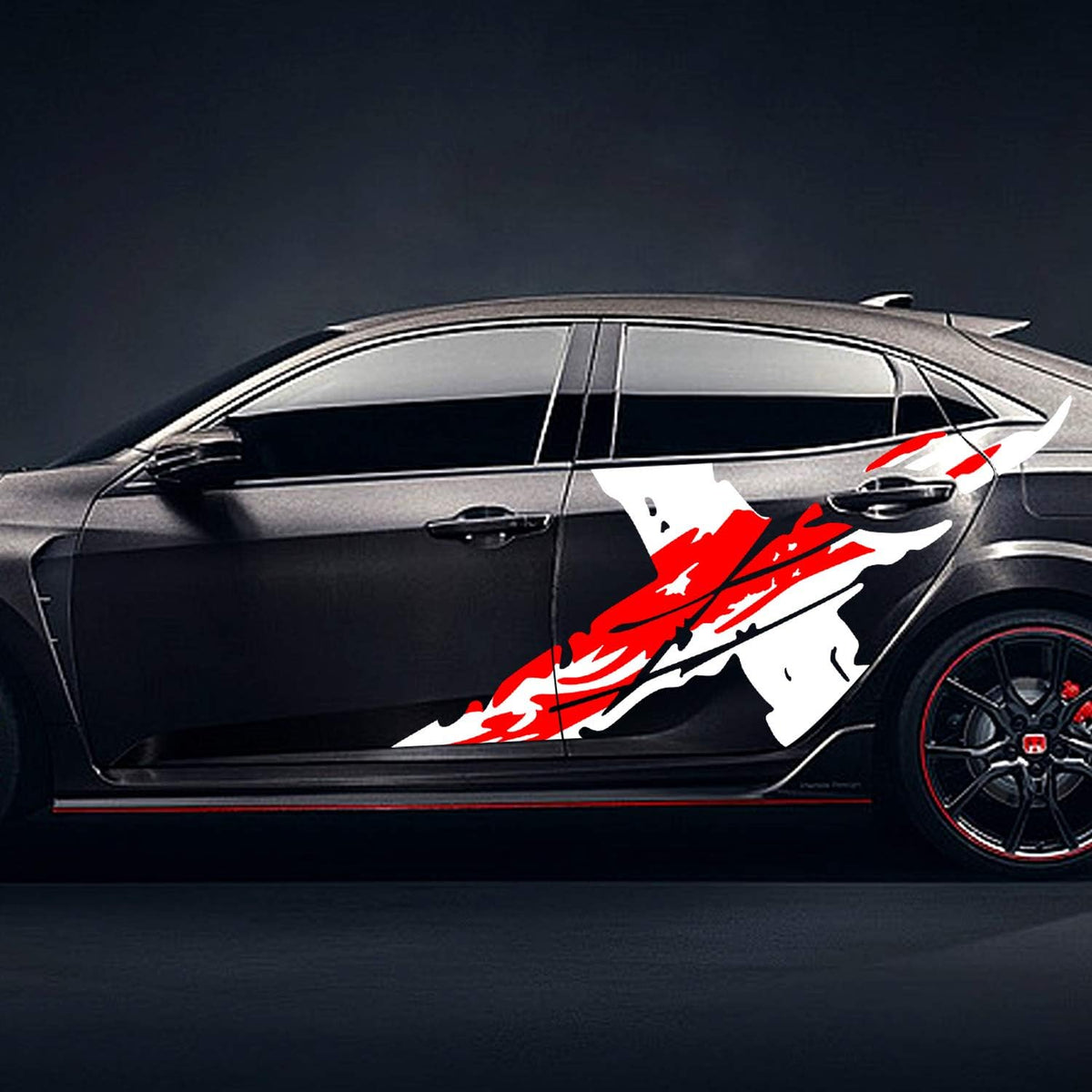 2PCS White + Red Racing Vinyl Graphic Stripes Sticker for Car Body Door Side F617
