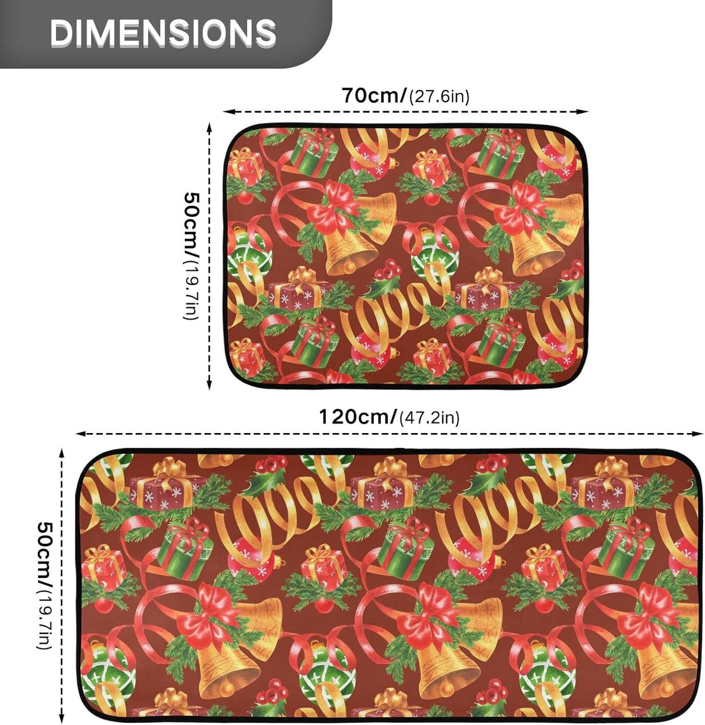 Christmas Jingling Bells Kitchen Mats Set of 2 Non Slip Comfort Mat O9011