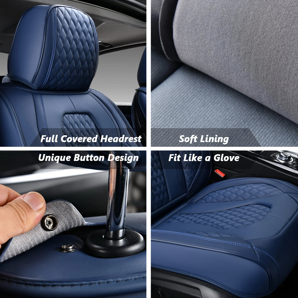 Blue 2 Seats Leatherette Front Seat Covers Set L845295