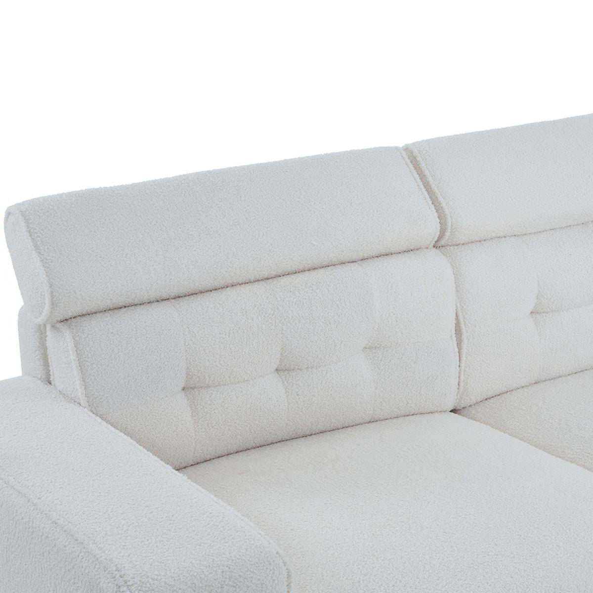 Off-White Teddy Velvet 2-Seat Sofa Bed with Detachable Armrests D263660