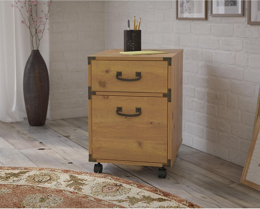 Vintage Golden Pine 2 Drawer Mobile File Cabinet A135
