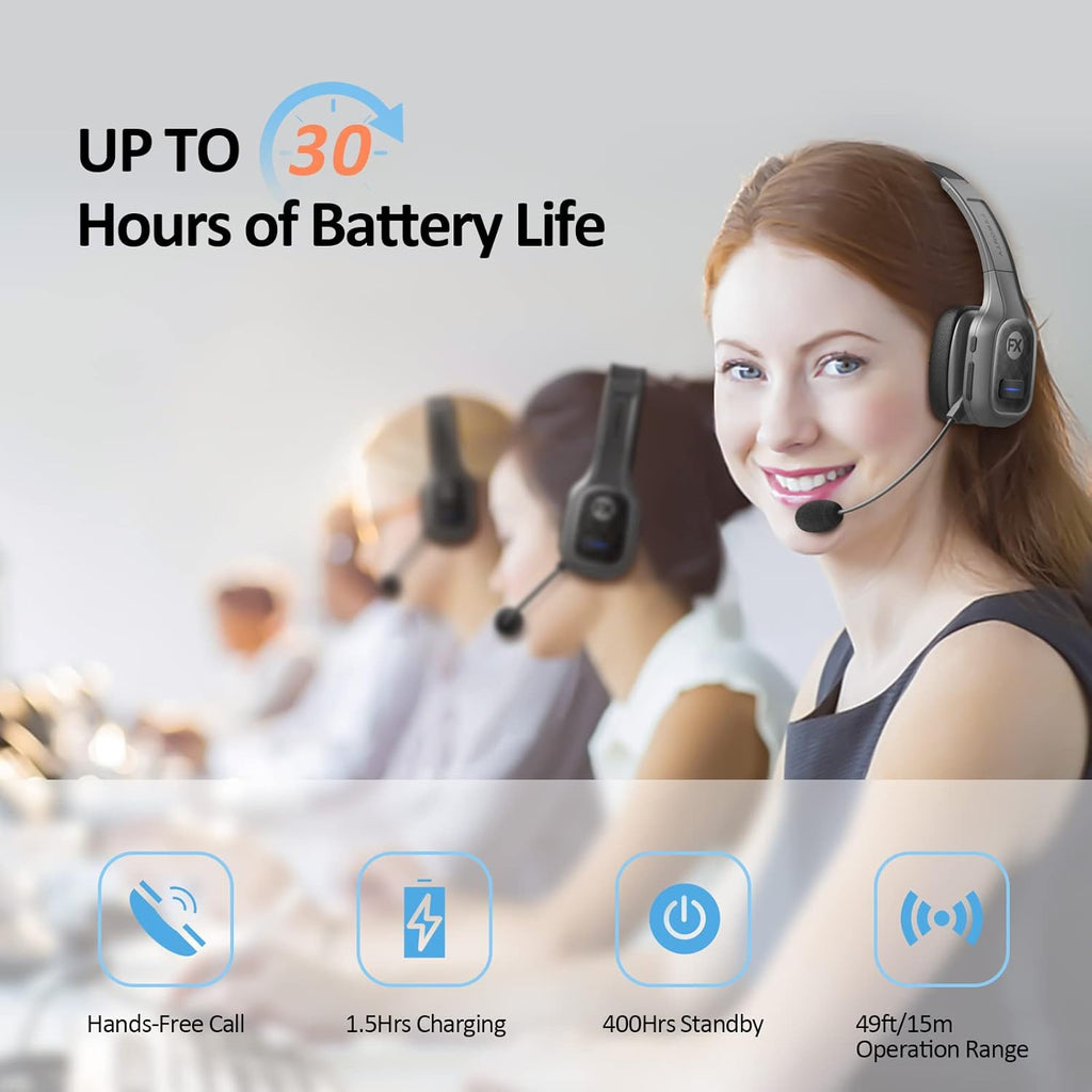 Bluetooth Headset with Microphone Noise Canceling, On-Ear Bluetooth 5.0 Multipoint Headphones, Pack of 2 G79669