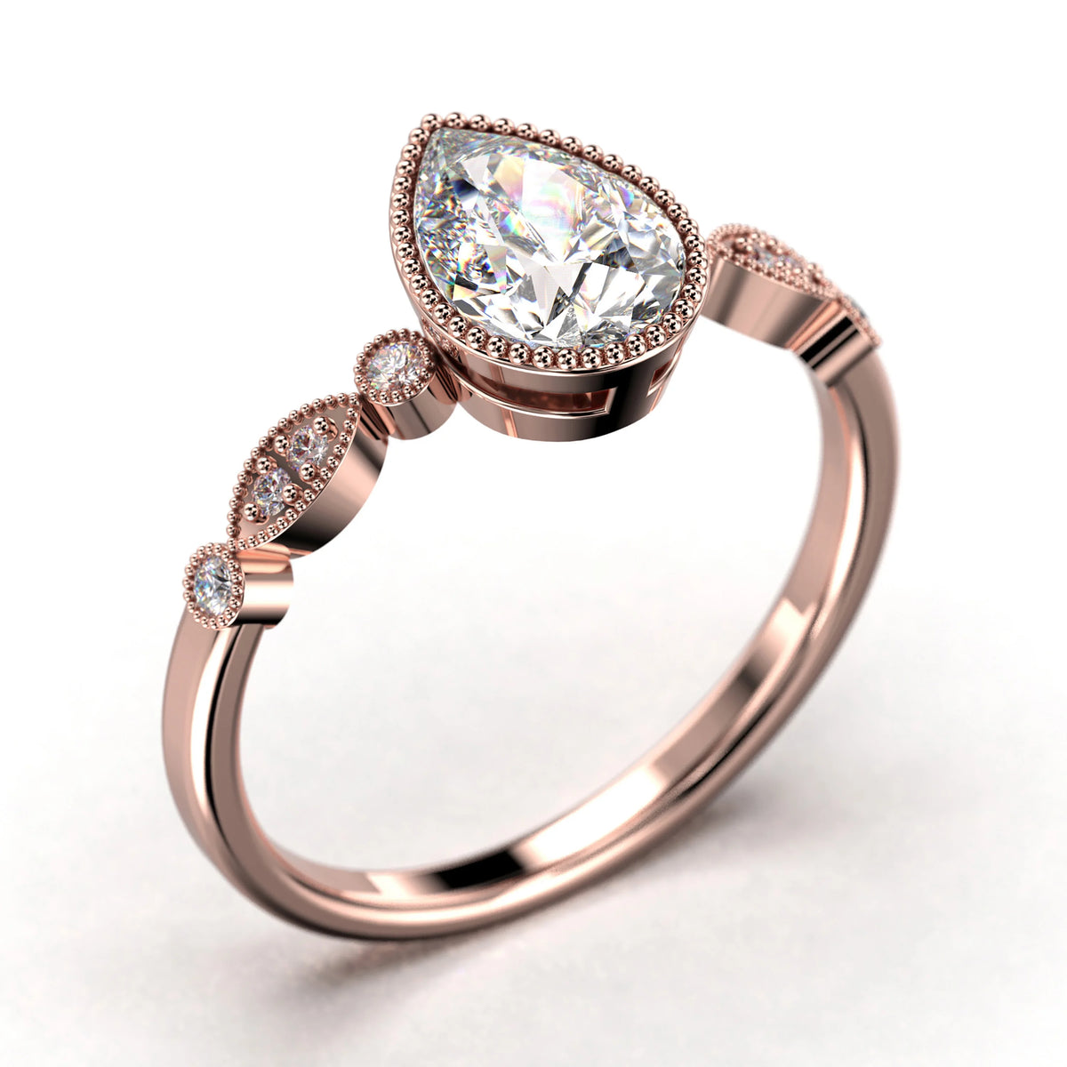 1.25 Carat Pear Cut Moissanite Engagement Ring in 925 Sterling Silver With 18k Rose Gold Plating R46940
