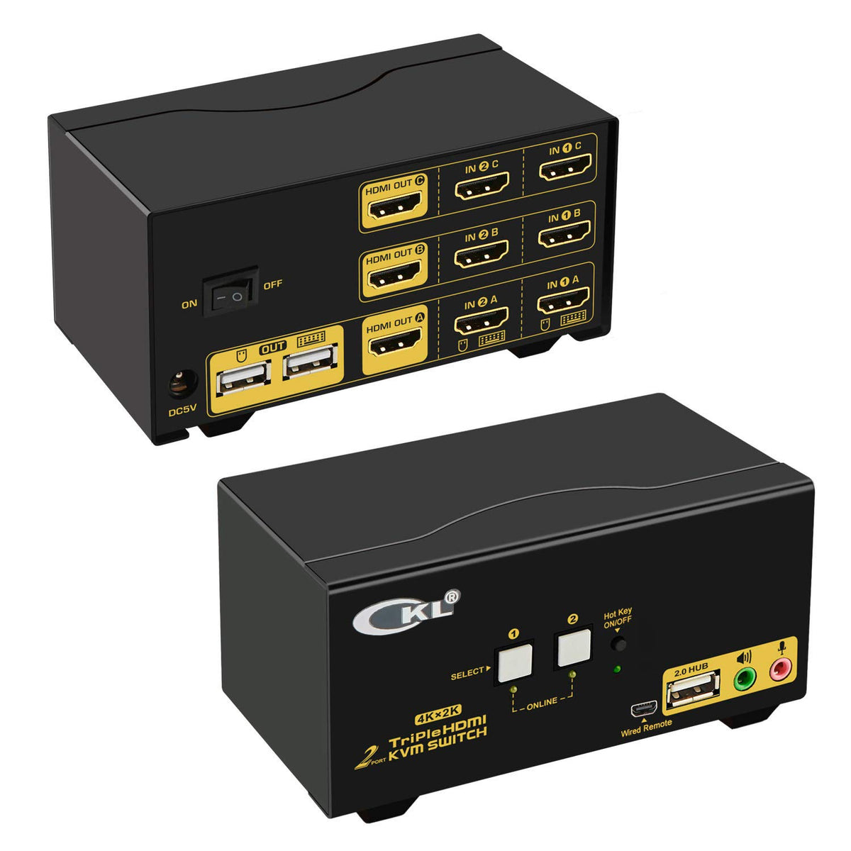 Triple Monitor HDMI KVM Switch 2 Port 4K@30Hz with Cables I28984