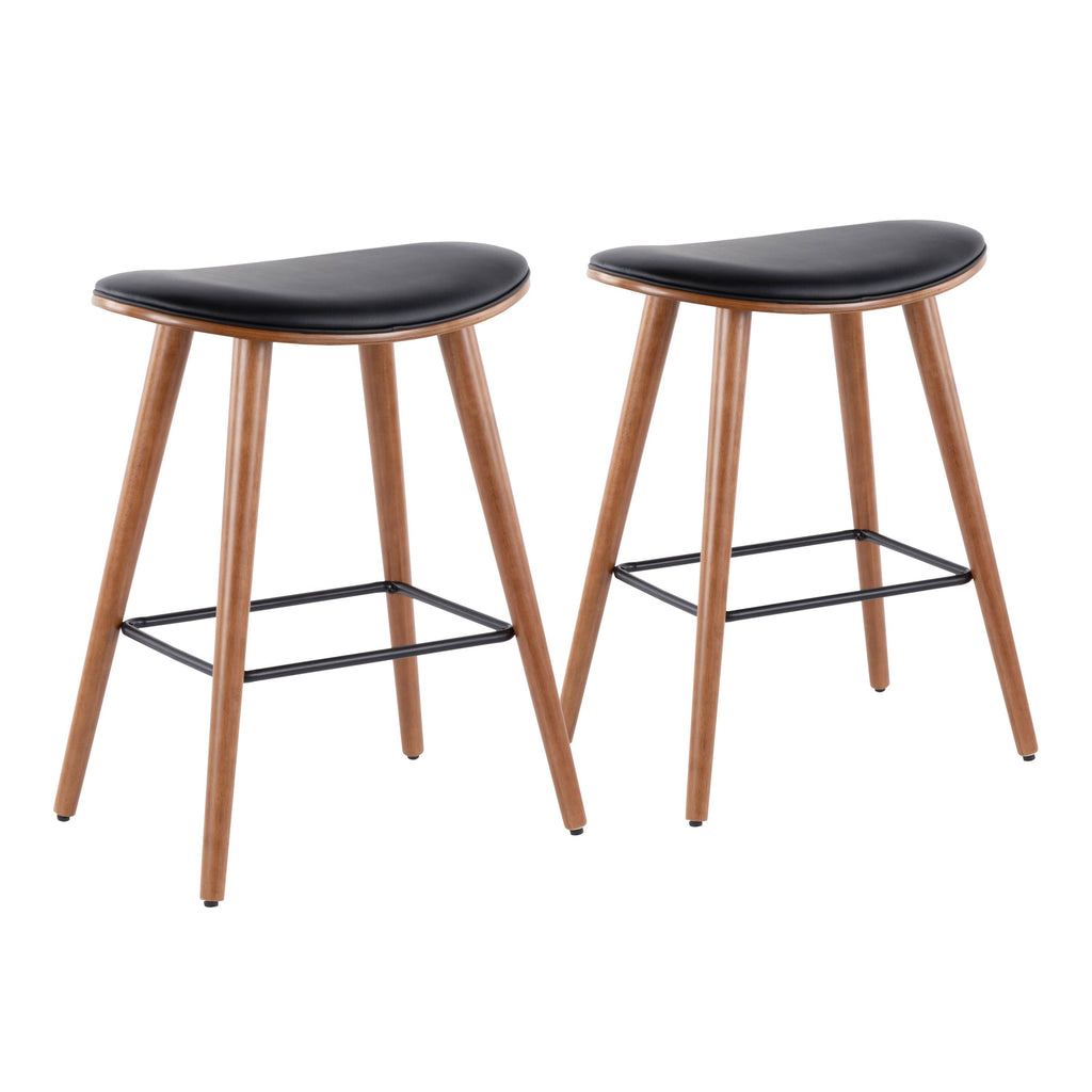 Saddle Walnut and Black Leather Counter Stool Set of 2 T890462