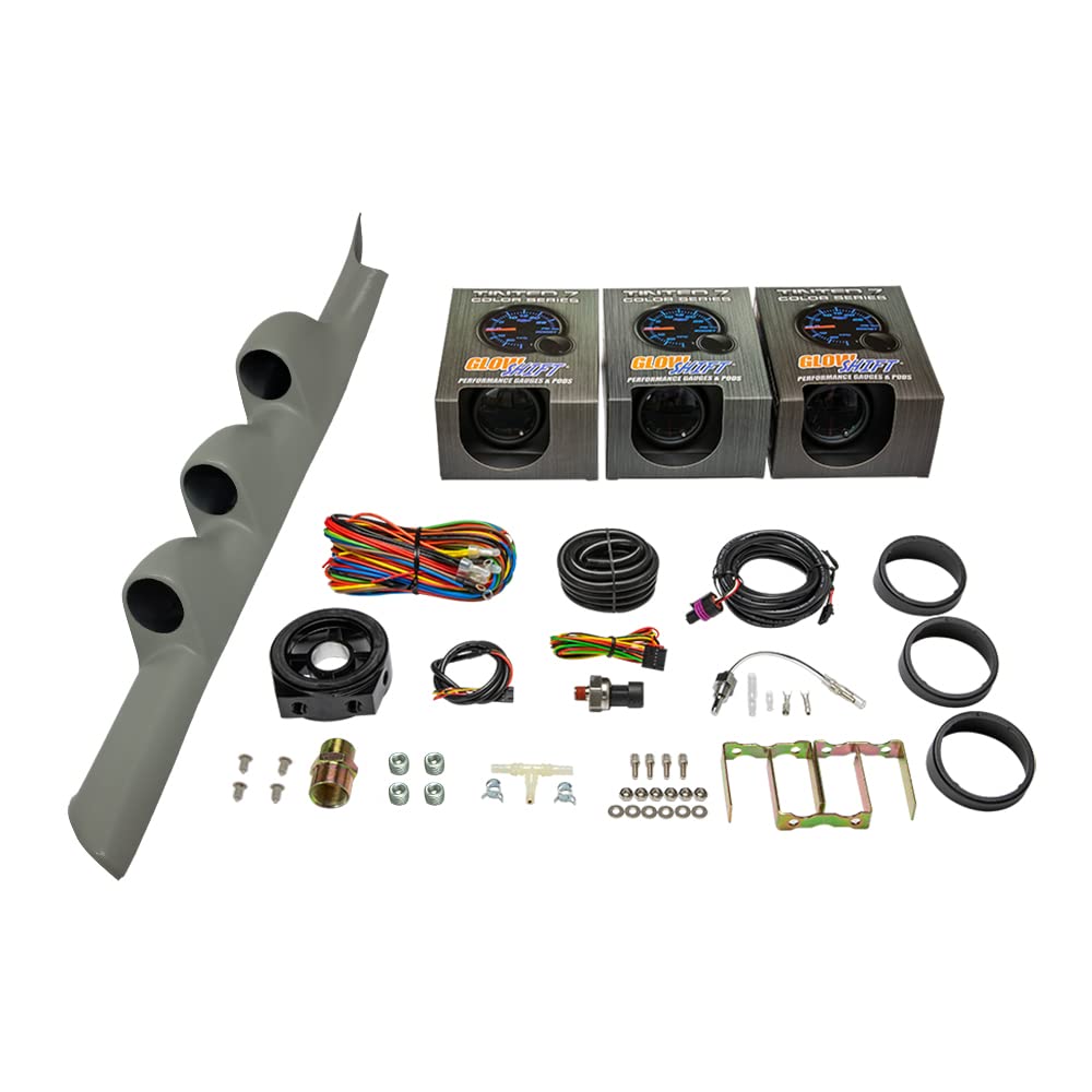 Tinted 7 Color 30 PSI Boost/Vacuum, 100 PSI Oil Pressure & Oil Temperature Gauges, Gray Triple Pillar Pod C578152