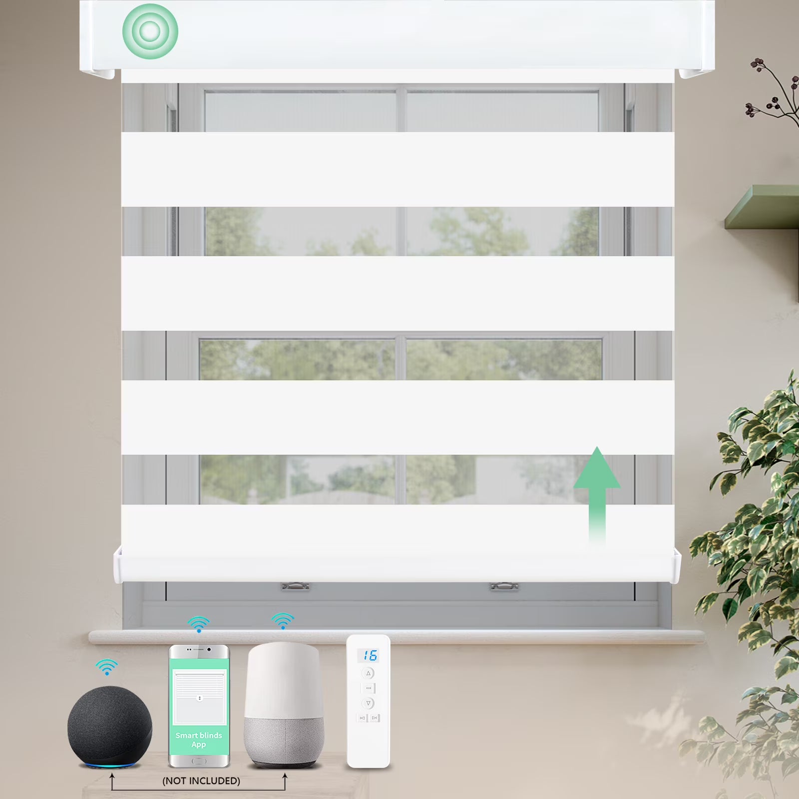 Motorized Zebra Blinds with Remote, Rechargeable, Luxury White, 23"W x 72"H B1836