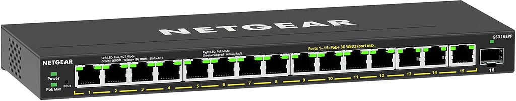 16-Port PoE Gigabit Ethernet Plus Switch with 15 x PoE+ @ 231W, 1 x 1G SFP Port V353
