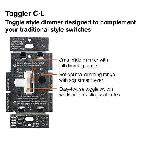 Dimmer Switch for Dimmable LED, Halogen and Incandescent Bulbs, Single-Pole or 3-Way (2-Pack) B268644