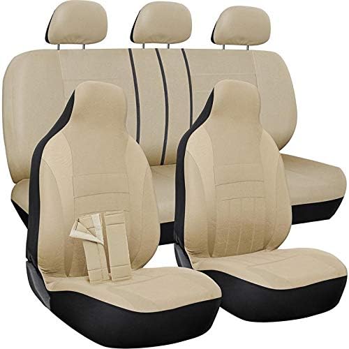 PU Leather Solid Beige Car Seat Cover, 10 pc Full Set Pack of 2 F42339