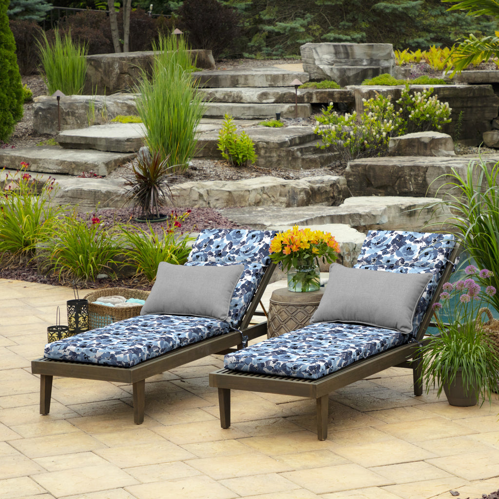 Blue Garden Floral Outdoor Chaise Lounge Cushion 72 x 21 J9387