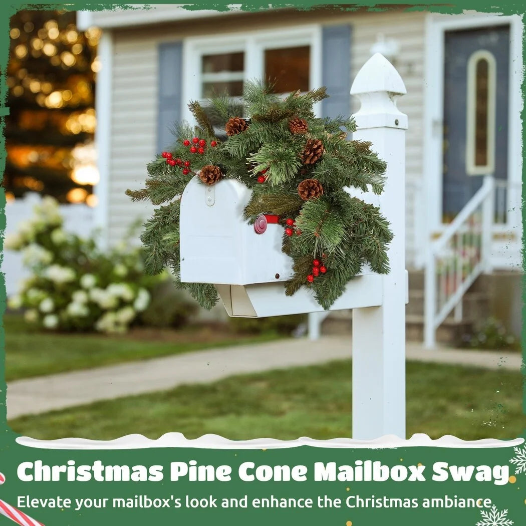 35" Artificial Pine Cone Mailbox Garland with Red Berry T620