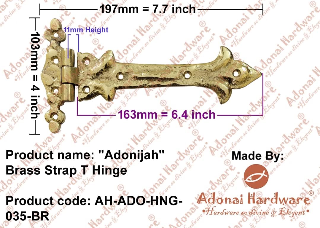Antique Cast Iron Strap T Hinge, 7.9" x 2 Pack, Rust Living Finish K6088
