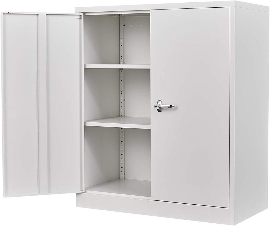 Metal Storage Cabinet with 2 Adjustable Shelves and Lockable Doors Black Z559